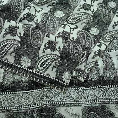 Indian Vintage Black & Gray Saree 100% Pure Silk Printed Sari 5yd Sewing Craft Fabric Dress Making Soft Crafting Quilting Upcycle