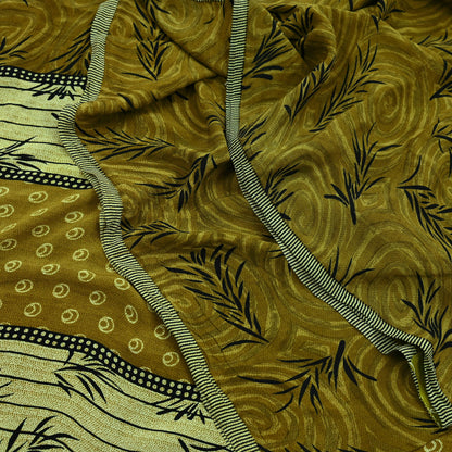 Indian Vintage Sari Green & Black Pure Crepe Silk Printed Sarees 5yd Sewing Floral Soft Craft Fabric Wrap Dress making Crafting Quilting