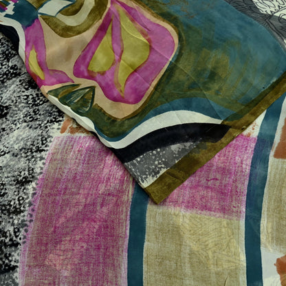 Indian Women Vintage Multi Sarees 100% Pure Georgette Silk Printed Sari Sewing 5yd Soft Craft Floral Design Wrap Boho Dress Making