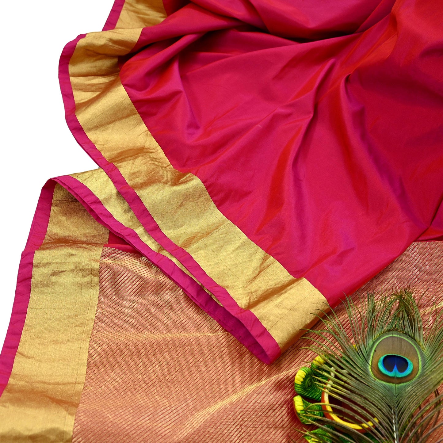 Vintage Heavy Sari Magenta Hand Woven Kanjivaram Artificial Silk Sarees Zari 5Yd Floral Craft Fabric Dress making Crafting Quilting