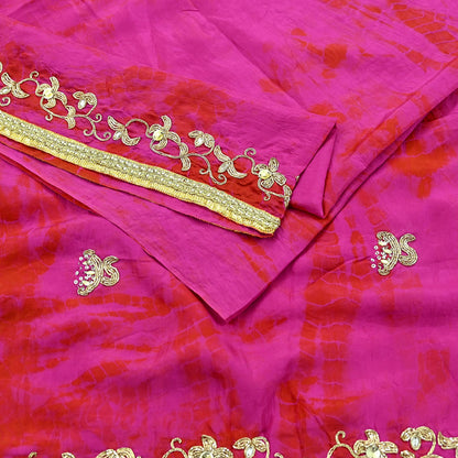 Indian Vintage Sari Magenta Pure Silk Hand Embroidered Sarees Craft Fabric 5Yd Sewing Soft Zardozi/Dabka Dress making Bridal/wedding sari