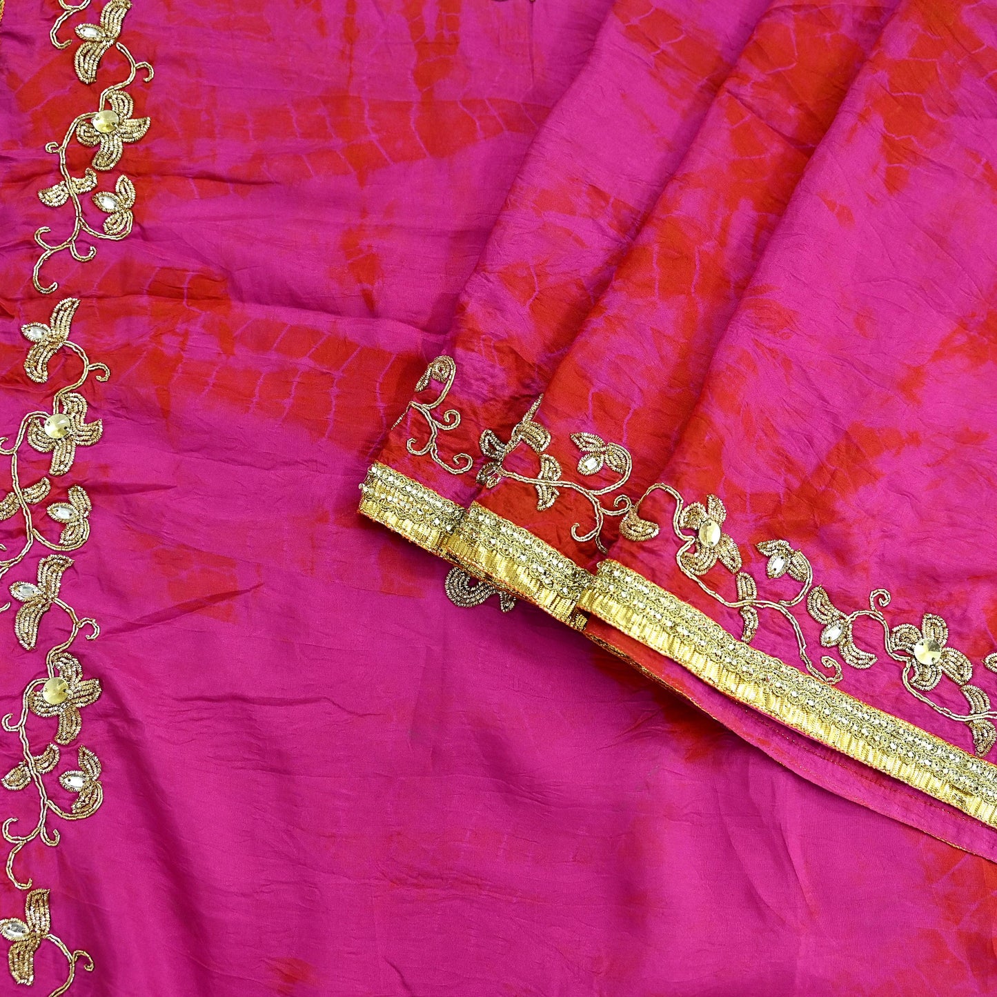 Indian Vintage Sari Magenta Pure Silk Hand Embroidered Sarees Craft Fabric 5Yd Sewing Soft Zardozi/Dabka Dress making Bridal/wedding sari