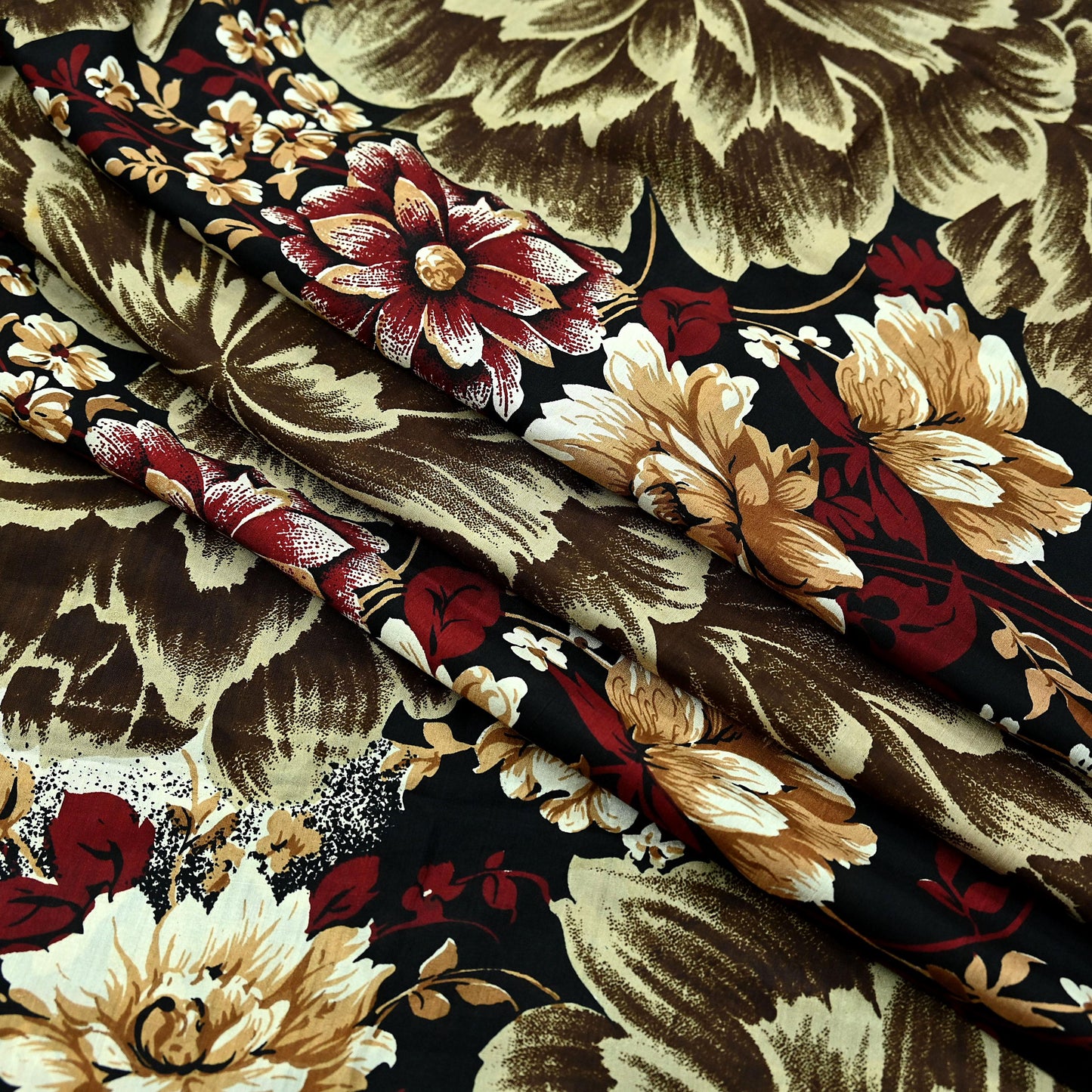 Indian Vintage Sari Black Printed Pure Silk Sarees Craft Fabric 5yd Sewing Floral Soft Dress Designing  for Crafting Quilting Upcycle Wrap