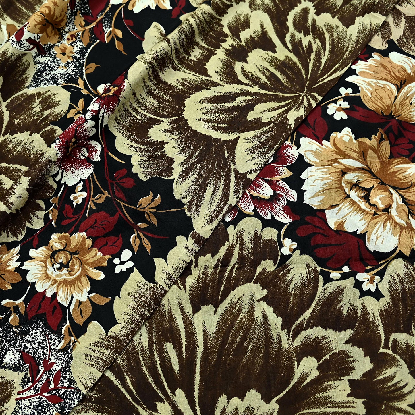 Indian Vintage Sari Black Printed Pure Silk Sarees Craft Fabric 5yd Sewing Floral Soft Dress Designing  for Crafting Quilting Upcycle Wrap