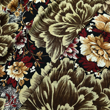 Indian Vintage Sari Black Printed Pure Silk Sarees Craft Fabric 5yd Sewing Floral Soft Dress Designing  for Crafting Quilting Upcycle Wrap