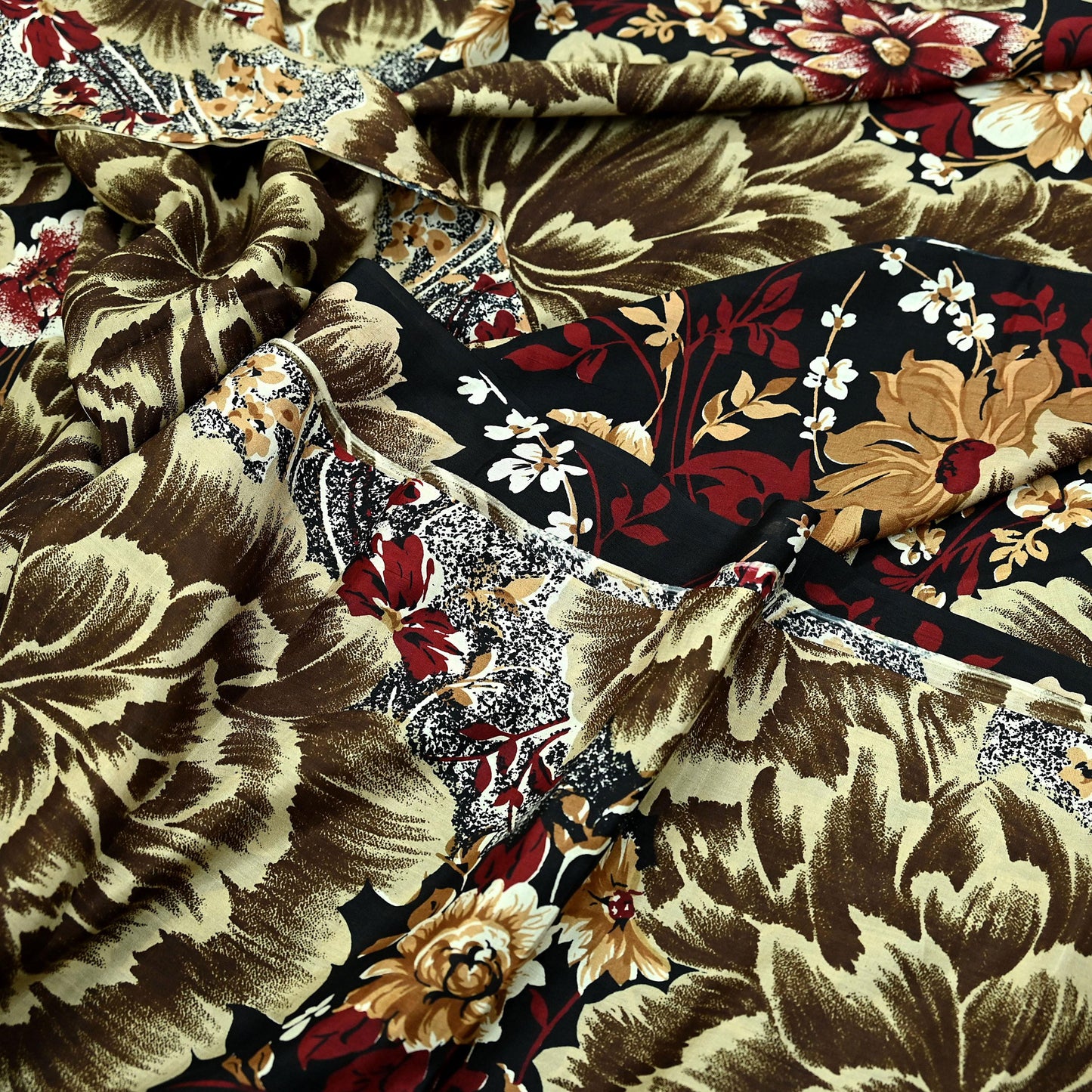 Indian Vintage Sari Black Printed Pure Silk Sarees Craft Fabric 5yd Sewing Floral Soft Dress Designing  for Crafting Quilting Upcycle Wrap