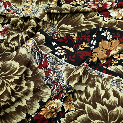 Indian Vintage Sari Black Printed Pure Silk Sarees Craft Fabric 5yd Sewing Floral Soft Dress Designing  for Crafting Quilting Upcycle Wrap