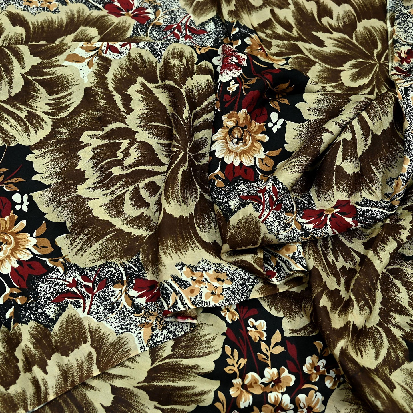 Indian Vintage Sari Black Printed Pure Silk Sarees Craft Fabric 5yd Sewing Floral Soft Dress Designing  for Crafting Quilting Upcycle Wrap