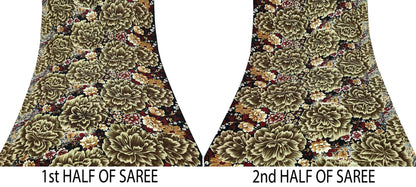 Indian Vintage Sari Black Printed Pure Silk Sarees Craft Fabric 5yd Sewing Floral Soft Dress Designing  for Crafting Quilting Upcycle Wrap