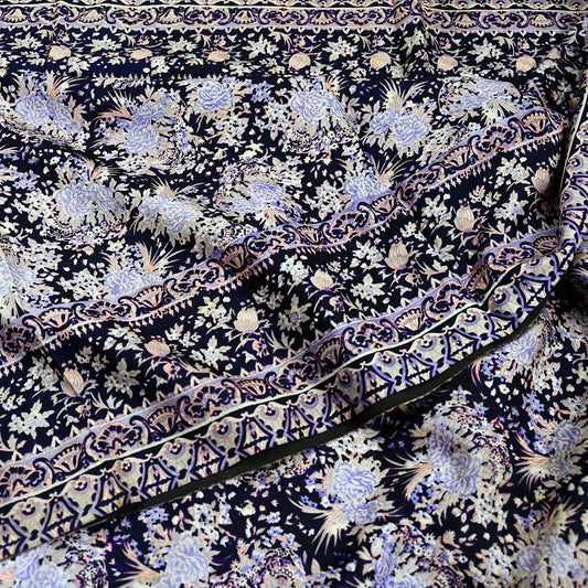 Indian Vintage Sari Blue Pure Silk Printed Sarees 5yd Sewing Craft Fabric Soft Dress Making Wrap Paisley Upcycle Quilting Crafting