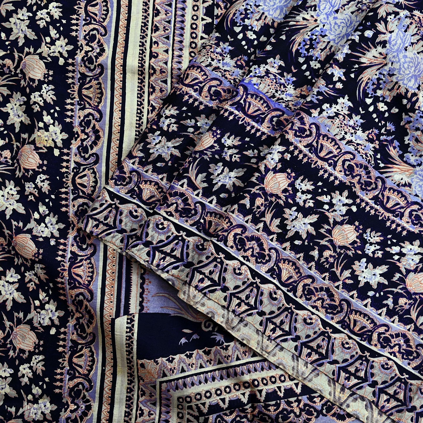 Indian Vintage Sari Blue Pure Silk Printed Sarees 5yd Sewing Craft Fabric Soft Dress Making Wrap Paisley Upcycle Quilting Crafting