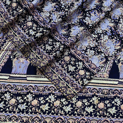 Indian Vintage Sari Blue Pure Silk Printed Sarees 5yd Sewing Craft Fabric Soft Dress Making Wrap Paisley Upcycle Quilting Crafting