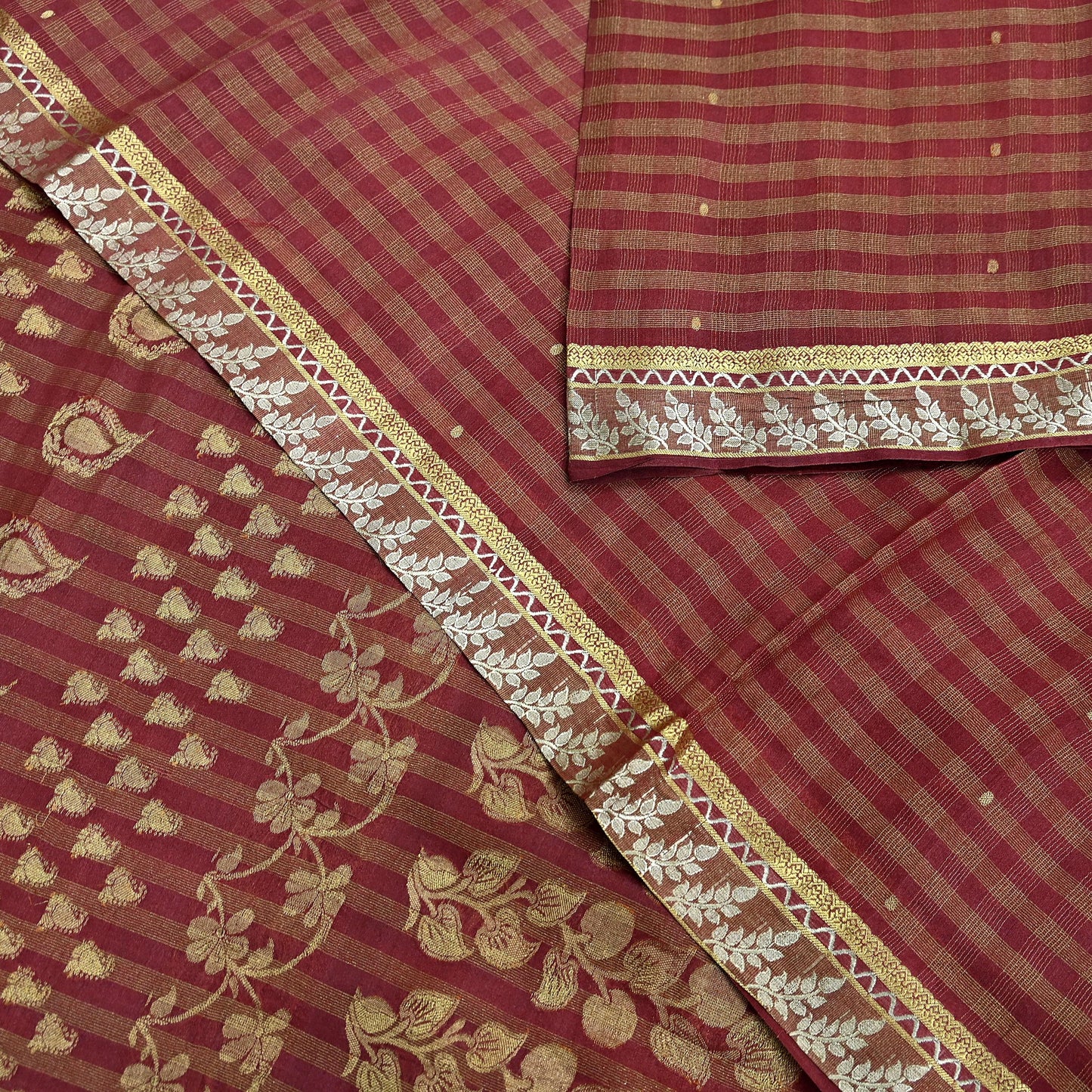 Indian Vintage Sari Brown Hand Woven Sarees 100% Pure Silk Craft Fabric Zari 5Yd Floral Dress making Ethnic Crafting