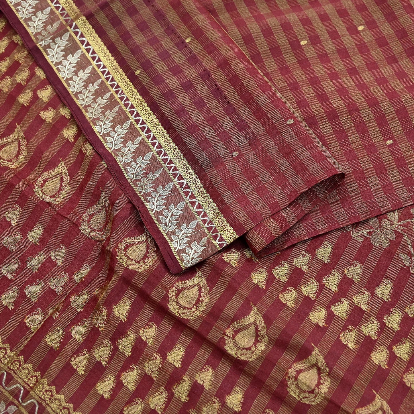 Indian Vintage Sari Brown Hand Woven Sarees 100% Pure Silk Craft Fabric Zari 5Yd Floral Dress making Ethnic Crafting