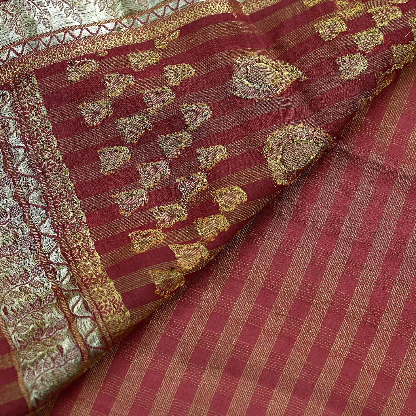Indian Vintage Sari Brown Hand Woven Sarees 100% Pure Silk Craft Fabric Zari 5Yd Floral Dress making Ethnic Crafting