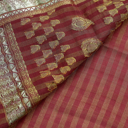 Indian Vintage Sari Brown Hand Woven Sarees 100% Pure Silk Craft Fabric Zari 5Yd Floral Dress making Ethnic Crafting