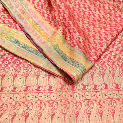 Indian Vintage Sari Heavy Pink Pure Organza Silk Woven Brocade Banarasi Sarees Zari 5Yd Ethnic Fabric Dress Making Wedding Sarees