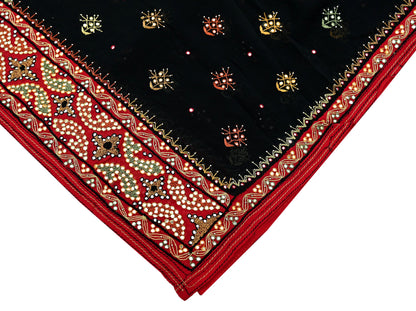 Indian Vintage Dupatta Black & Red Pure Georgette silk Long Stole Hand Embroidered Scarves Stole Veil Wrap Sequins