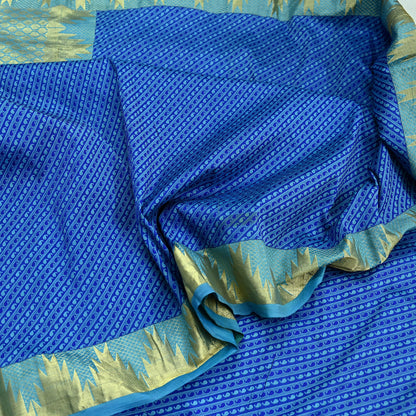 Indian Vintage Heavy Blue Kanjivaram Saree 100% Pure Silk Sari Metallic Golden Zari 5Yd Floral Crafting Dress making