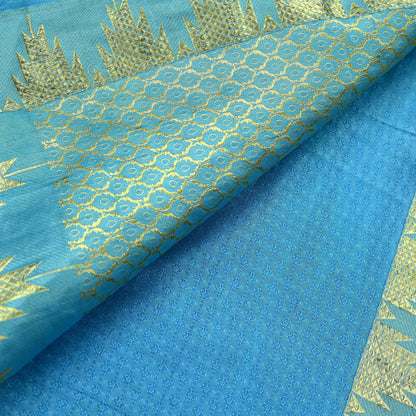 Indian Vintage Heavy Blue Kanjivaram Saree 100% Pure Silk Sari Metallic Golden Zari 5Yd Floral Crafting Dress making