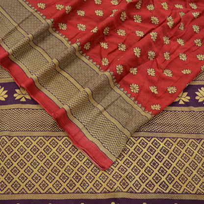 Indian Vintage Sari Purple & Red Printed Pure Cotton Saree Craft Fabric 5Yd Sewing Sarong Wrap Boho Floral Crafting Upcycle Quilting Used