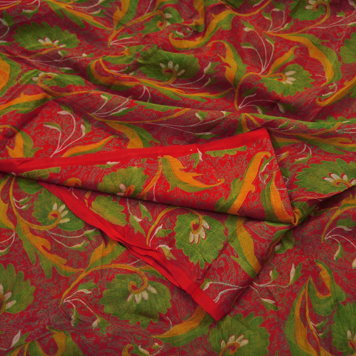 Indian Vintage Sari Red Pure Silk Printed Saree 6yd Sewing Craft Fabric DressMaking Soft Wrap Quilting Crafting