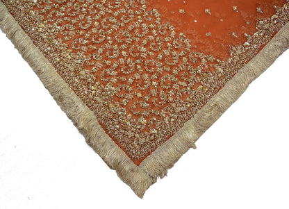 Indian Vintage Bridal Heavy Orange Dupatta Net Mesh Long Stole Hand Embroidered Scarves Golden Zardozi Dabka Zari Sequins Wedding Veil