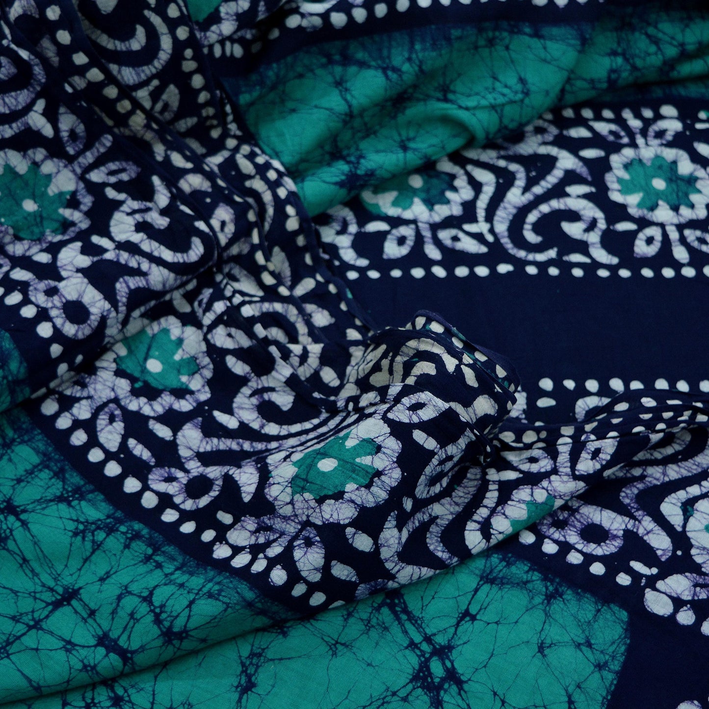 Indian Vintage Sari Green & Blue Batik Printed Saree 100% Pure Cotton 5Yd Craft Fabric Soft Sewing Sarong Wrap Boho Quilting Dress Making