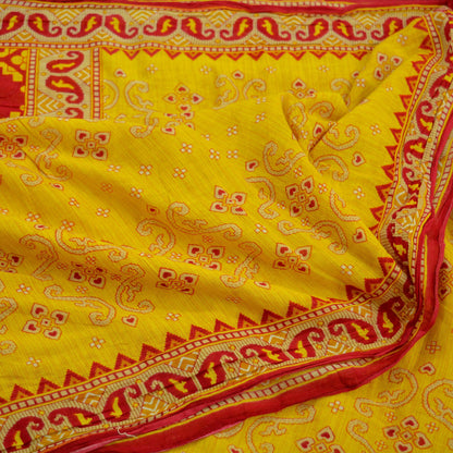 Indian Vintage Sari Red & Yellow Printed 100% Pure Cotton Saree Craft Soft Fabric 5Yard Sewing Sarong Wrap Boho