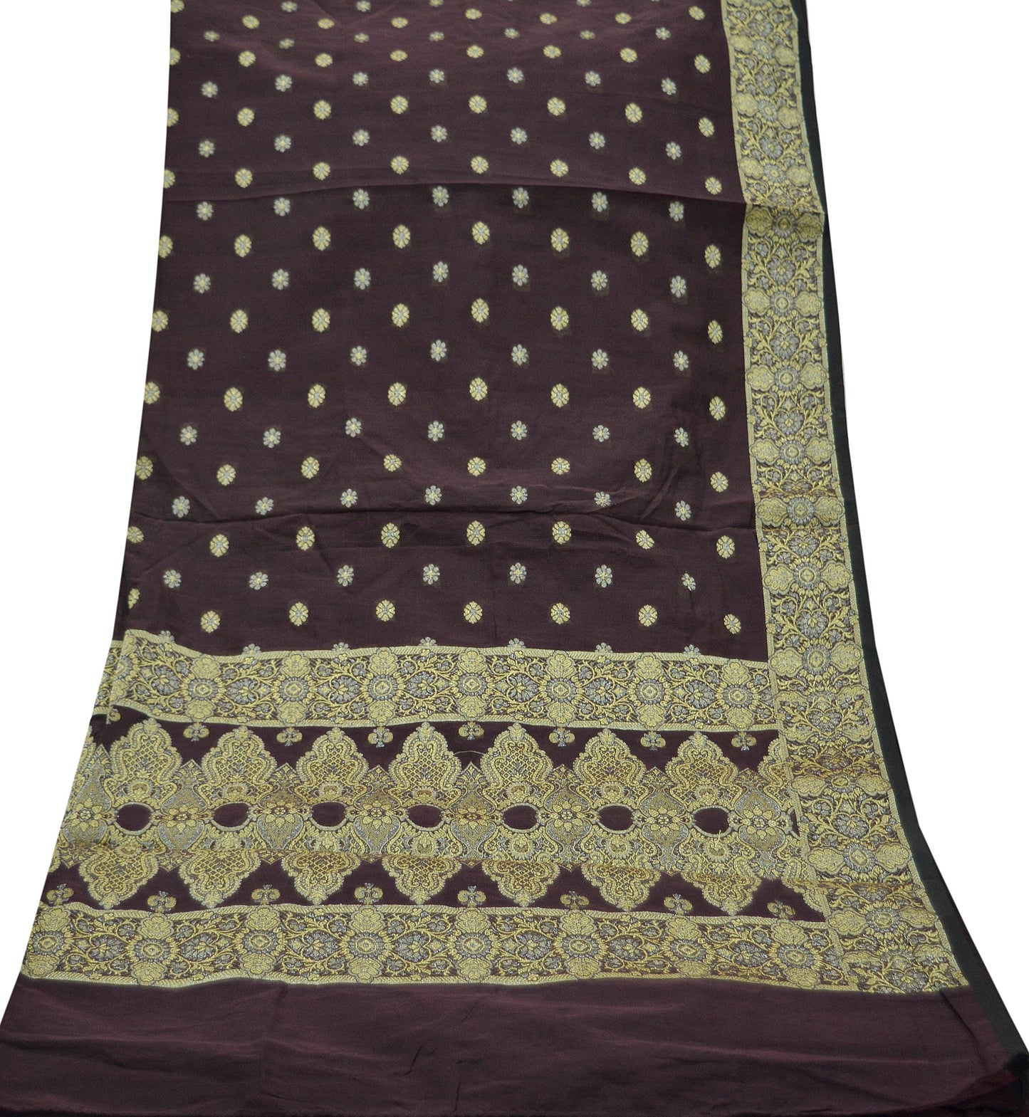 Indian Vintage Coffee Brown Dupatta Long Stole Pure Silk Hand Woven Scarves Veil Scarf Wrap Floral