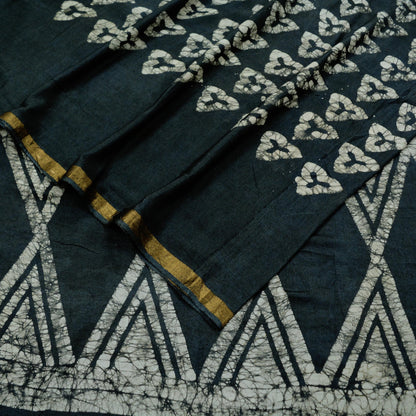 Indian Vintage Sari 100% Pure Silk Grayish Black Batik Sarees 7Yd Fabric Craft Soft Dress making Crafting Quilting Fringes Zari Border