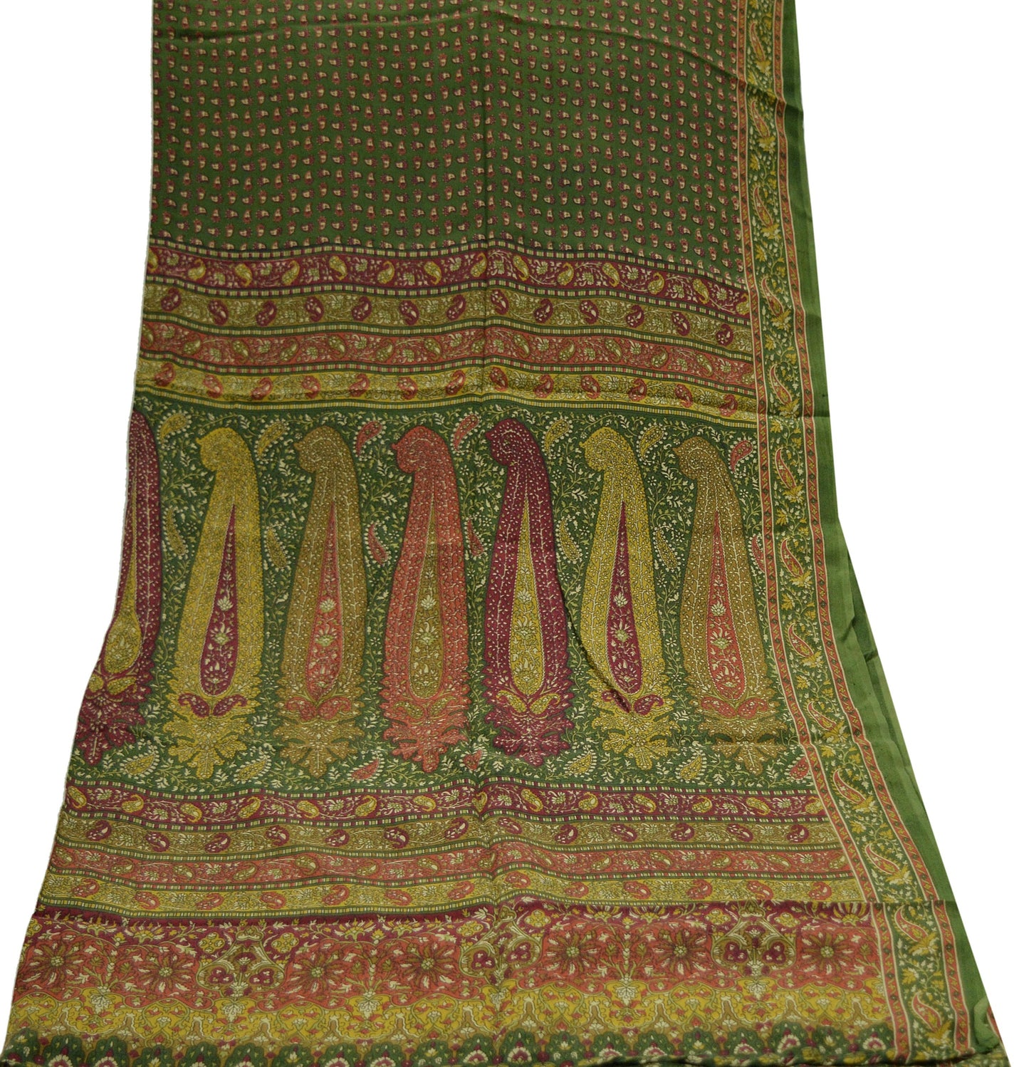 Women Indian Vintage Green Dupatta Long Stole Pure Crepe silk Printed Dupatta Veil Scarves soft Boho Wrap Dressmaking Paisley