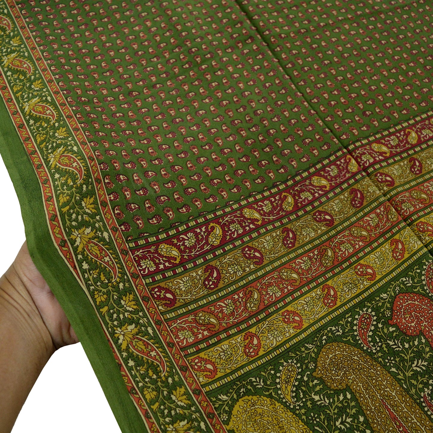 Women Indian Vintage Green Dupatta Long Stole Pure Crepe silk Printed Dupatta Veil Scarves soft Boho Wrap Dressmaking Paisley