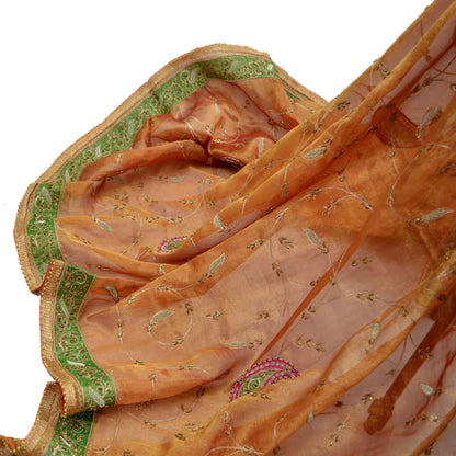 Indian Vintage Heavy Golden Dupatta Pure Tissue Silk Long Stole Hand Embroidered Scarves Zari Zardozi/Dabka