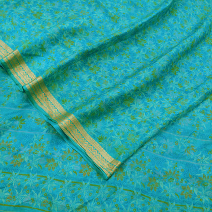 Indian Vintage Sari Blue Pure Silk Printed Sarees 5yd Sewing Craft Fabric Soft Dress Making Wrap Paisley Upcycle Quilting Crafting