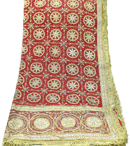 Indian Vintage Heavy Bridal Red Dupatta Pure Chiffon Silk Long Stole Hand Embroidered Scarf Zardozi/Dabka Zari Sequins Wedding Veil Hijab