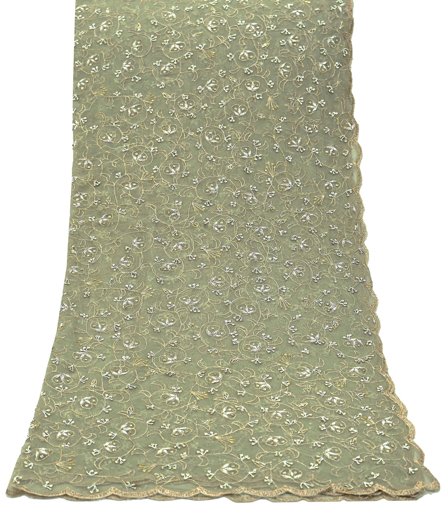 Indian Vintage Heavy Bridal Dupatta Green Net Mesh Long Stole Hand Embroidered Scarves Golden Zardozi Dabka Zari Wedding Veil Hijab
