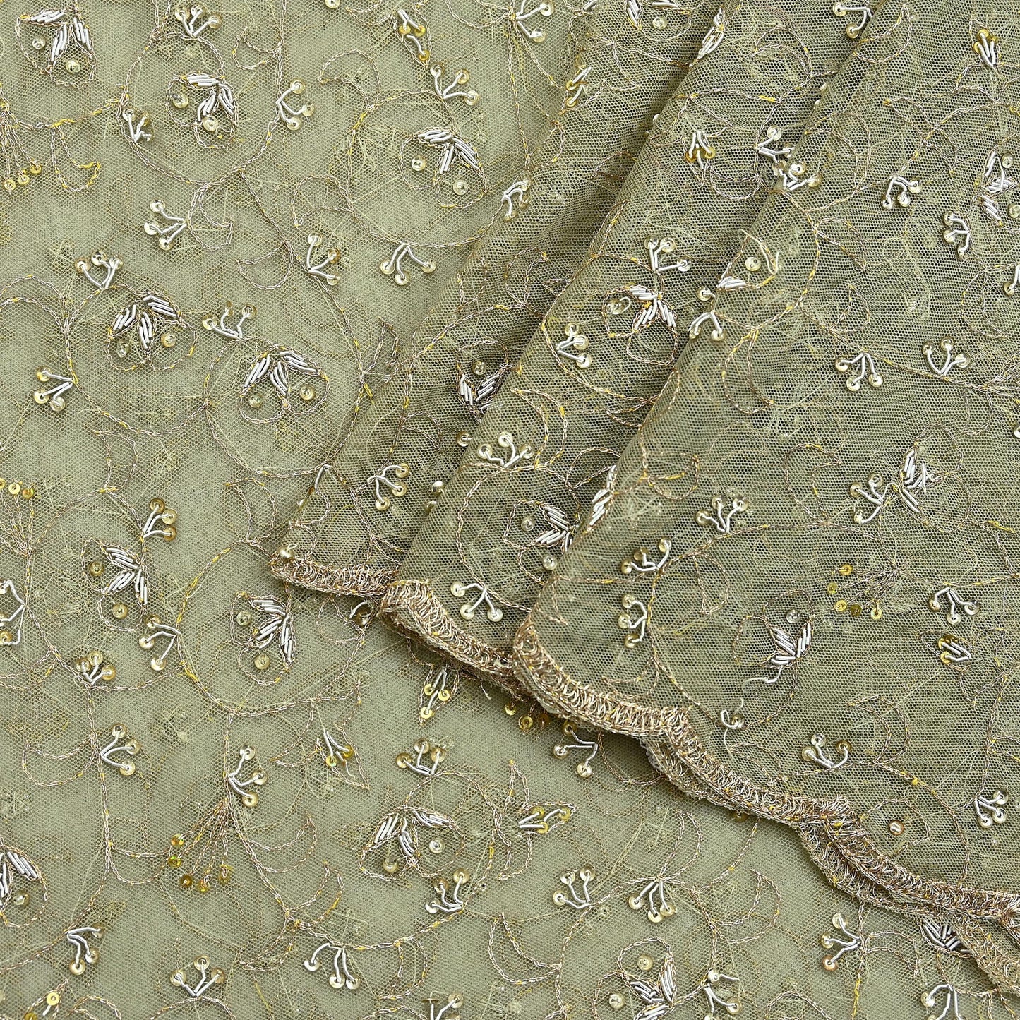 Indian Vintage Heavy Bridal Dupatta Green Net Mesh Long Stole Hand Embroidered Scarves Golden Zardozi Dabka Zari Wedding Veil Hijab