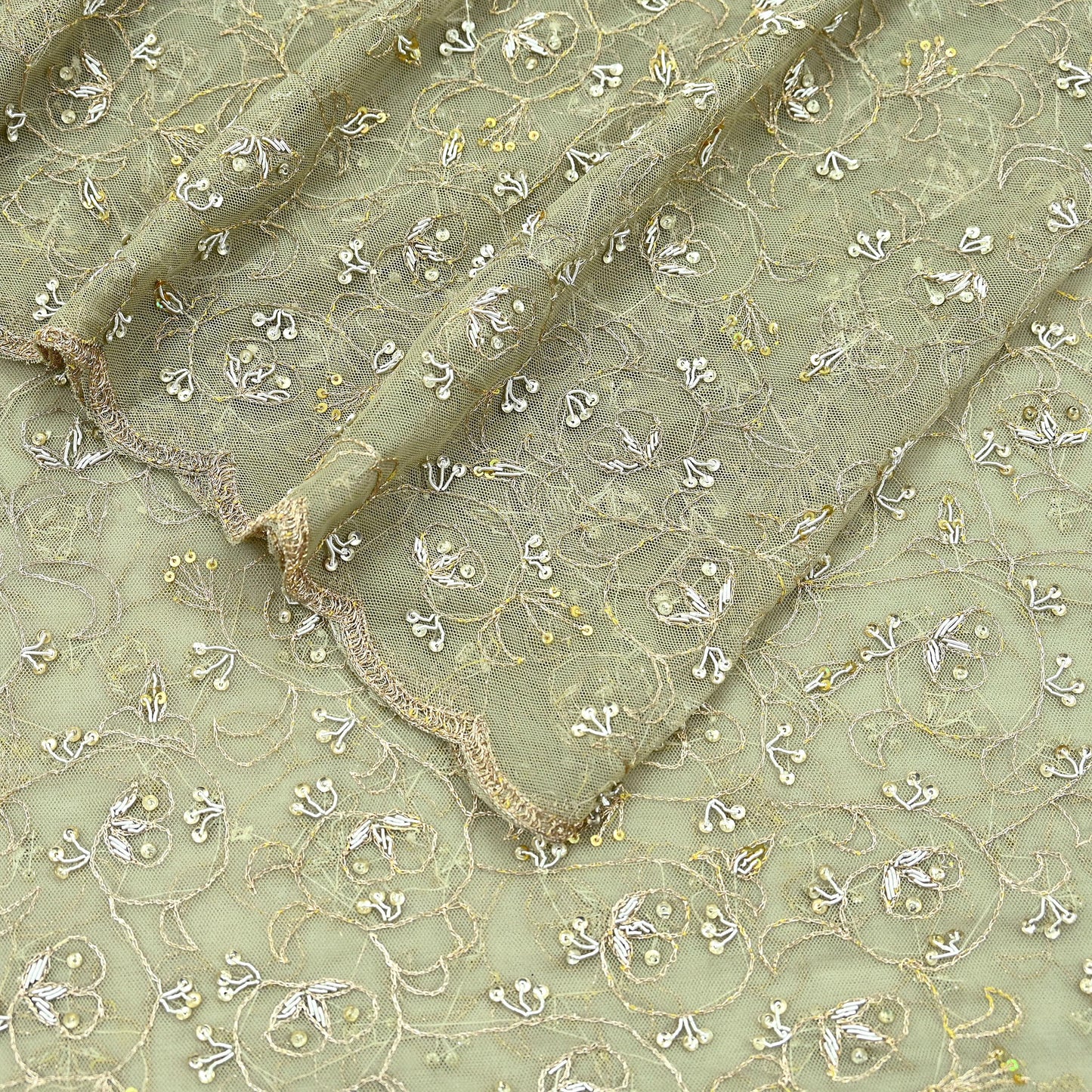 Indian Vintage Heavy Bridal Dupatta Green Net Mesh Long Stole Hand Embroidered Scarves Golden Zardozi Dabka Zari Wedding Veil Hijab