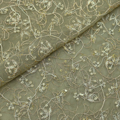 Indian Vintage Heavy Bridal Dupatta Green Net Mesh Long Stole Hand Embroidered Scarves Golden Zardozi Dabka Zari Wedding Veil Hijab