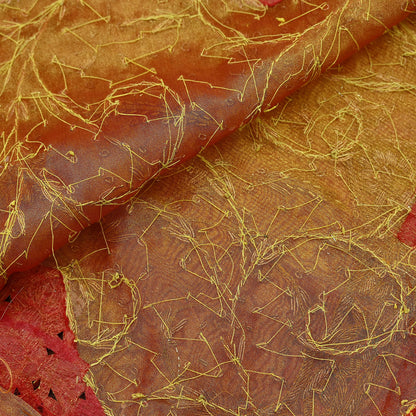 Indian Vintage Heavy Golden Dupatta Pure Tissue Silk Long Stole Hand Embroidered Scarves Zari Zardozi/Dabka