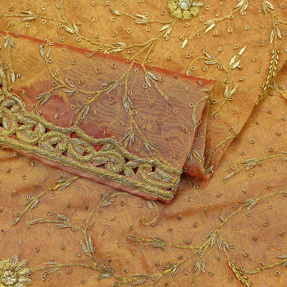 Indian Vintage Heavy Golden Dupatta Pure Tissue Silk Long Stole Hand Embroidered Scarves Zari Zardozi/Dabka