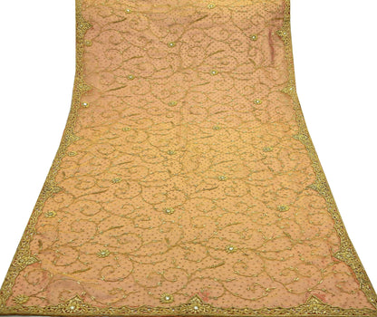 Indian Vintage Heavy Golden Dupatta Pure Tissue Silk Long Stole Hand Embroidered Scarves Zari Zardozi/Dabka