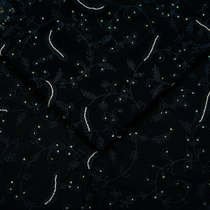 Indian Vintage Heavy Sari Black Pure Georgette Silk Hand Embroidered Sarees Fabric 6Yd Sewing Soft Ethnic Dress making Crafting Quilting