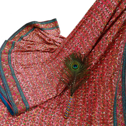 Indian Vintage Pink Saree Pure Crepe Silk Hand Embroidered Sari Fabric 5Yd Sewing Soft Zardozi/Dabka Sequins