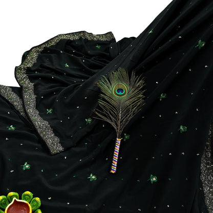 Indian Vintage Black Saree Pure Crepe Silk Hand Embroidered Sari Craft Fabric 5Yd Sewing Soft Zardozi/Dabka Dress making With Blouse Pcs