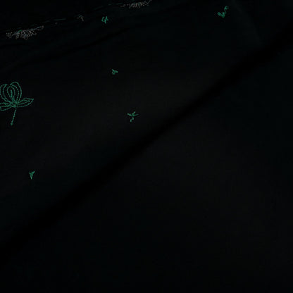 Indian Vintage Black Saree Pure Crepe Silk Hand Embroidered Sari Craft Fabric 5Yd Sewing Soft Zardozi/Dabka Dress making With Blouse Pcs