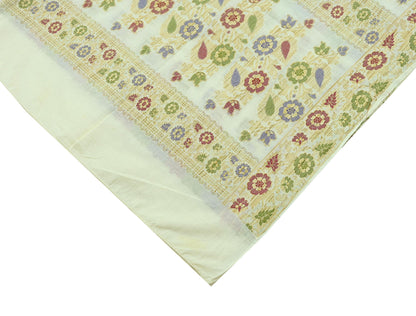 Indian Vintage Dupatta White Long Stole Pure Silk Hand Woven Scarves Veil Scarf Wrap Floral
