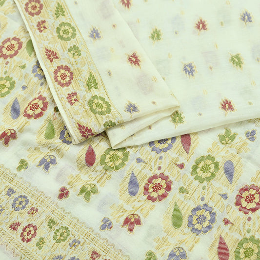 Indian Vintage Dupatta White Long Stole Pure Silk Hand Woven Scarves Veil Scarf Wrap Floral