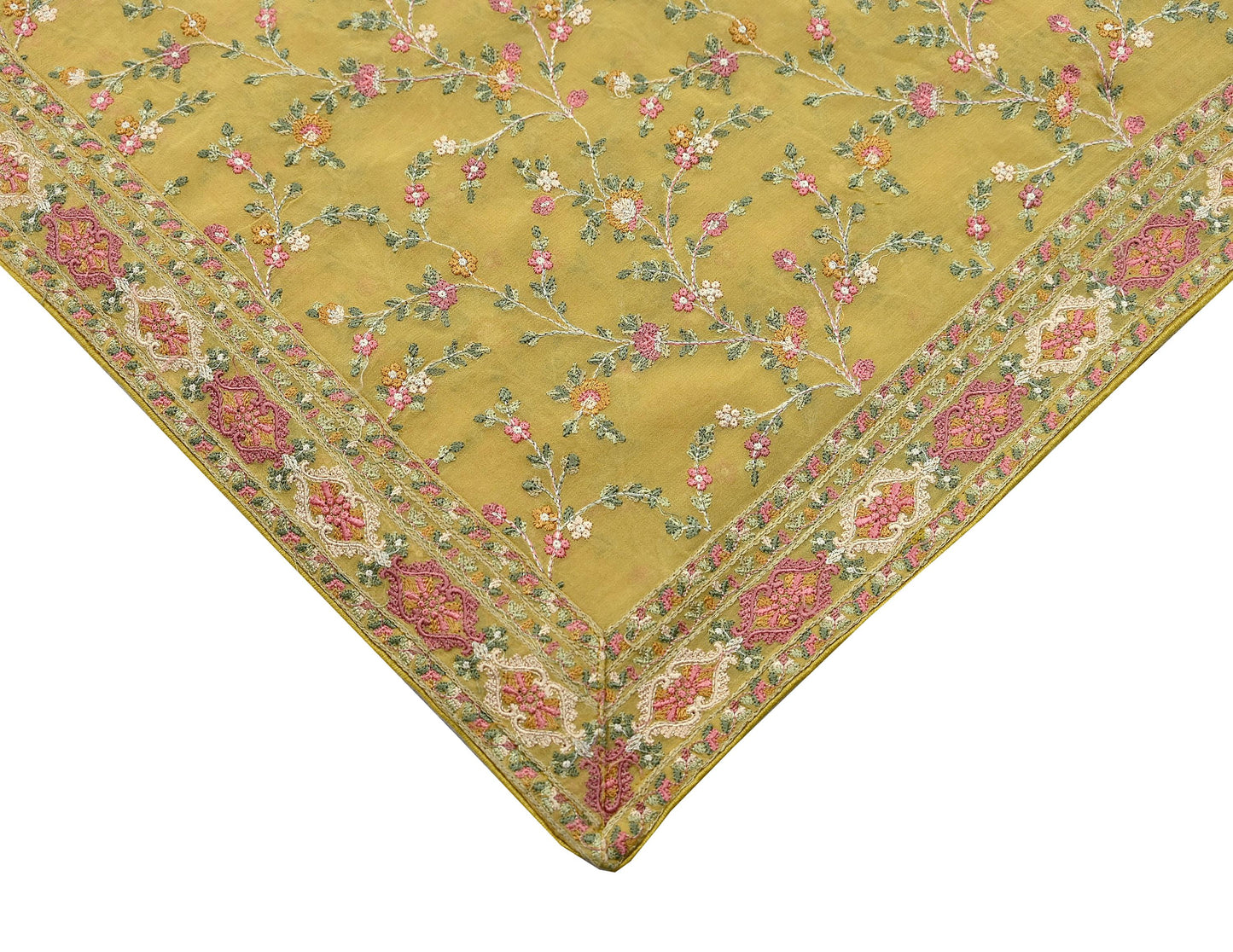 Indian Vintage Dupatta Yellow Pure Georgette silk Long Stole Embroidered Scarves Stole Veil Wrap